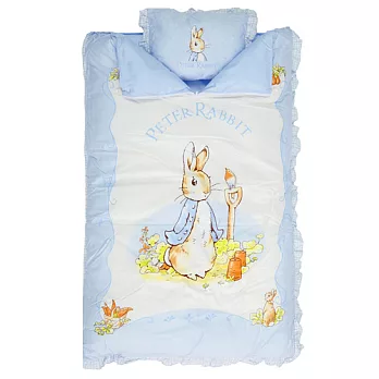 比得兔粉彩格紋-兩用睡袋+小枕(粉藍)
