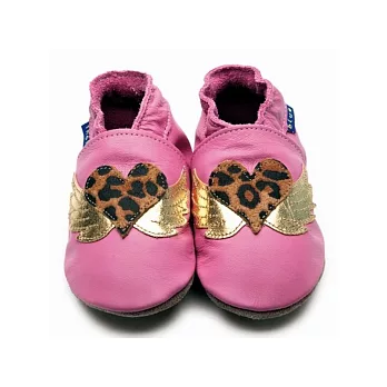 英國製Inch Blue，真皮手工學步鞋禮盒-Tattoo Heart-Rose Pink/Leopard(18~24M)