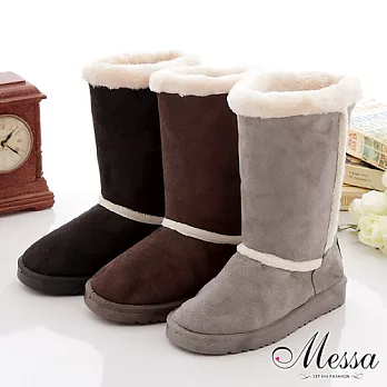 【Messa米莎】可愛絨毛邊平底短統雪靴_咖啡色_39