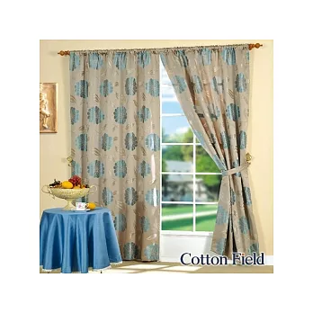 棉花田【花藝】緹花穿掛兩用窗簾-藍色(270x230cm)