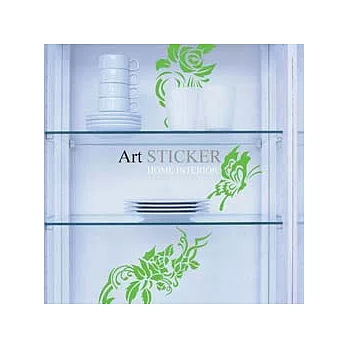 Art STICKER壁貼 。 Flower butterfly pattern (F023-青草綠)