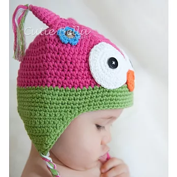 Cutie Bella手工編織帽Owl-Fuchsia/Lime