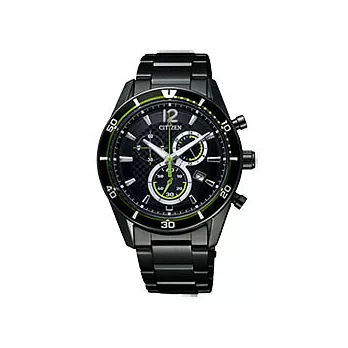 CITIZEN 棋盤策略光動能三環運動腕錶(黑綠)