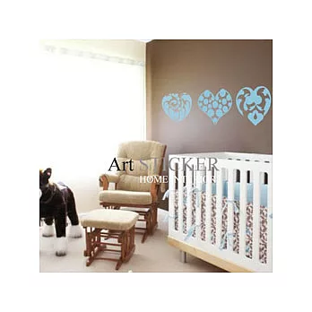 Art STICKER壁貼 。 Triple hearts2 (H013-天空藍)
