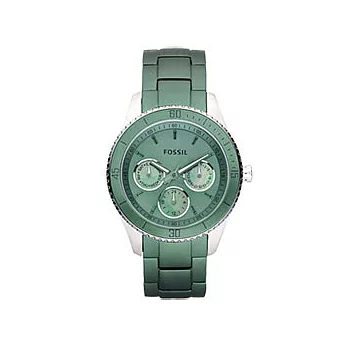 FOSSIL 典雅完美三眼時尚錶(綠)