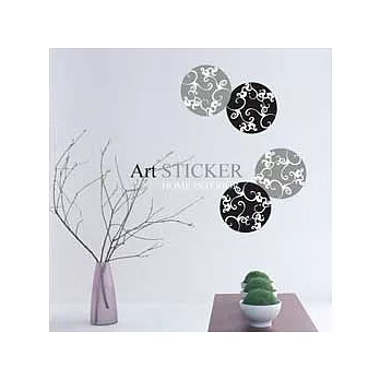 Art STICKER壁貼 。時尚圓形花紋 (W011-黑色+鐵灰)