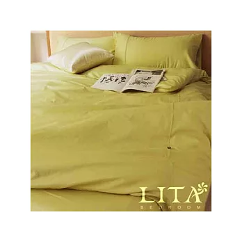 LITA麗塔【玩色-芥黃】雙人四件式純棉薄被套床包組