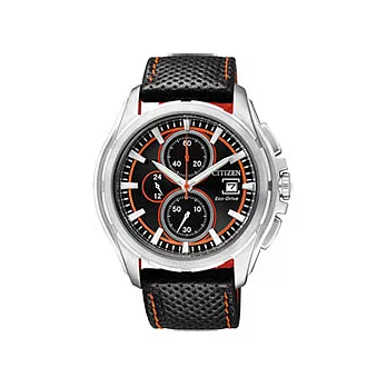 CITIZEN 追風騎士光動能三環腕錶(橘黑)