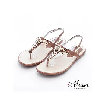 【Messa米莎】(MIT)夏日舒適水鑽平底涼鞋-棕色-40