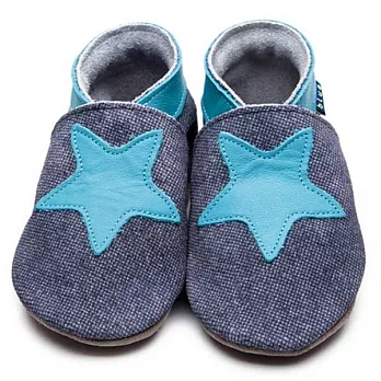 英國製Inch Blue，真皮手工學步鞋禮盒-Starry-Light Denim/Turquoise(6~12M)