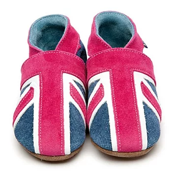 英國製Inch Blue，真皮手工學步鞋禮盒-Union Jack-Denim/Shocking Pink(6~12M)