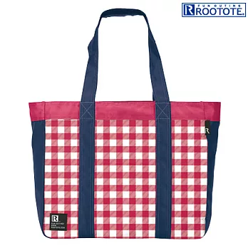 日本ROOTOTE幾何印花多功能11口袋購物袋-紅格紋(763402)粉紅格紋