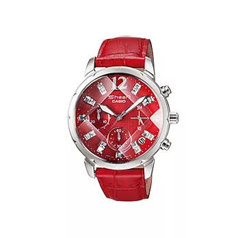 CASIO SHEEN系列 魅力佳人時尚晶鑽腕錶(紅)