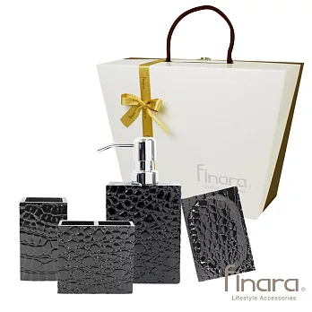 時尚奢華黑色鱷魚紋, 精品衛浴精裝禮盒四件組