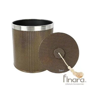 手工製-不鏽鋼圈皮革垃圾桶(含蓋-流蘇款)-咖啡拿鐵