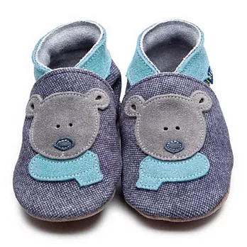 英國製Inch Blue，真皮手工學步鞋禮盒，Bertie Bear-Dark Denim(6~12M)