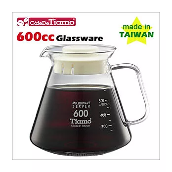 CafeDeTiamo 耐熱玻璃壺 600cc (白色5杯份) 玻璃把手 (HG2297 W)