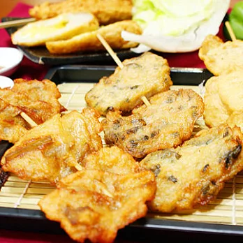 【豐發黑輪店】組合一: 招牌旗魚黑輪 、招牌旗魚天婦羅、九層塔黑輪、花枝漁火、起司燒、旗魚丸