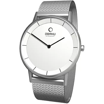OBAKU 纖薄哲學二針時尚米蘭腕錶(銀白)