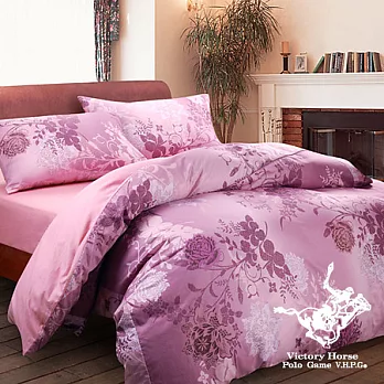 【POLO-貴族花影.紅】雙人四件式精梳棉被套床包組