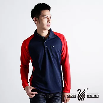 【遊遍天下】男款運動休閒抗UV吸濕排汗機能POLO長衫NL006M丈青/紅