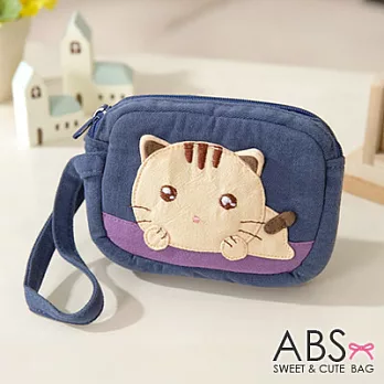 ABS貝斯貓 可愛貓咪手工拼布 零錢包/證件包 (海洋藍) 88-112