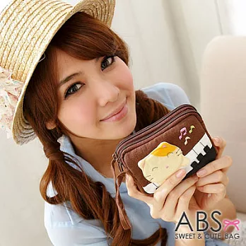 ABS貝斯貓 可愛貓咪拼布包 多層複合功能零錢證件包 (咖啡) 88-160