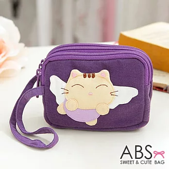 ABS貝斯貓 可愛貓咪拼布包 多層複合功能零錢證件包 (葡萄紫) 88-179