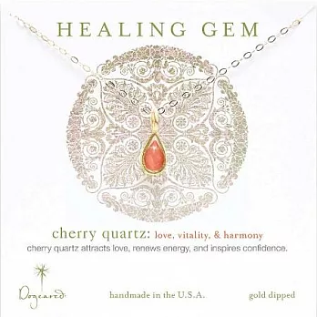 【Dogeared】美國品牌Healing Gem祈願精緻水滴誕生石K金項鍊~櫻桃粉水晶20吋