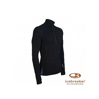 Icebreaker 男 彈性素面半開襟長袖上衣(黑色)XL黑色