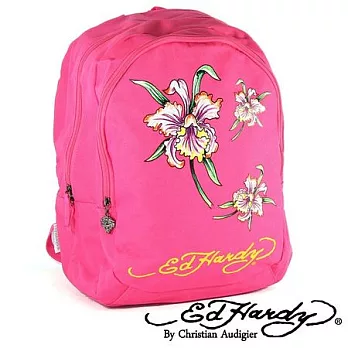 ED Hardy 印刷花朵雙層中背包粉色款