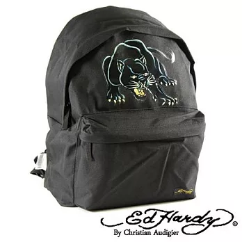 ED Hardy 印花黑豹雙層中背包-黑色