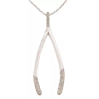 【House of Harlow 1960】妮可李奇品牌~WISHBONE鑲白鑽大許願骨銀色長項鍊亮銀