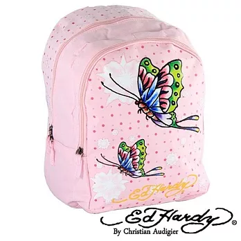 ED Hardy 印刷蝴蝶花朵雙層小背包粉色款
