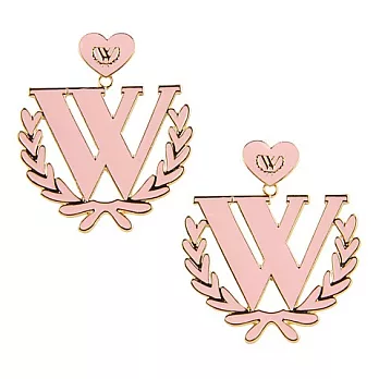 【Wildfo x Couture】美國品牌~超亮眼粉紅塘瓷大W鑲金邊耳環