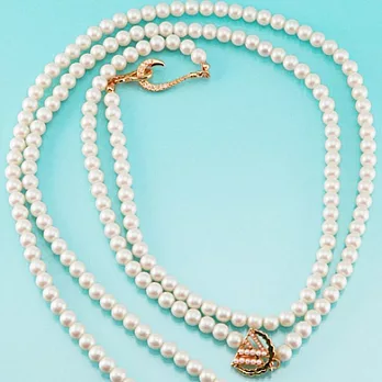 【Wildfo x Couture】美國品牌~鑲白鑽魚鉤W小墜白珍珠多層次長項鍊