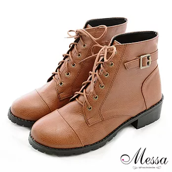【Messa米莎】(MIT)嚴選簡約質感綁帶短靴-35棕色