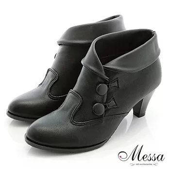 【Messa米莎】(MIT)時尚造型圓釦反摺踝靴-35黑色