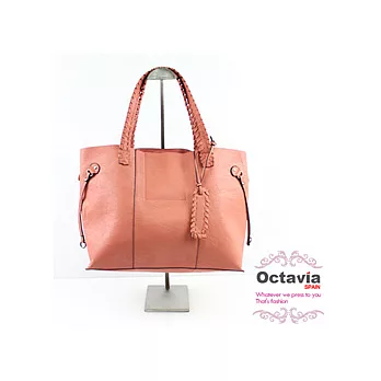 【Octavia】粉蠟筆提把編織四方購物袋中袋 - 粉桔
