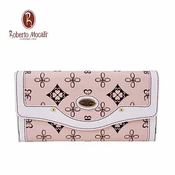 義大利《Roberto Mocali》俏麗16卡長夾(淺粉芋)(RM-12253)