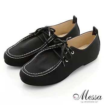 【Messa米莎】(MIT)魅力俏皮縫線綁帶休閒鞋-35黑色
