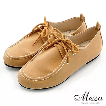 【Messa米莎】(MIT)魅力俏皮縫線綁帶休閒鞋-35棕色