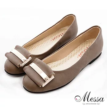 【Messa米莎】(MIT)典雅金屬飾內真皮平底包鞋-35灰色