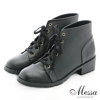 【Messa米莎】(MIT)秋冬必備基本款綁帶短靴-35黑色