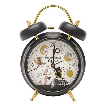 San-X 魔幻馬戲團星月劇場系列金屬雙鈴鬧鐘。黑