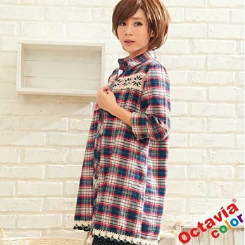 【OCTAVIA COLOR】我愛雪花 蕾絲傘擺磨毛格紋大襯衫 - 紫藍格