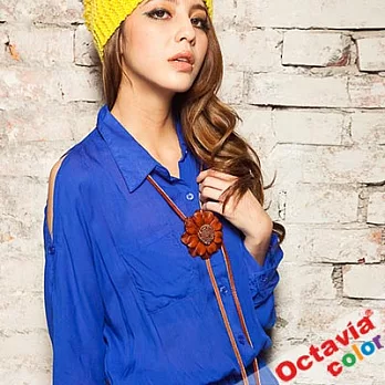 【OCTAVIA COLOR】誰的香肩 縮腰二折式輕襯衫 - 靚藍