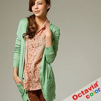 【OCTAVIA COLOR】秋色輕漾雙口袋連帽長板外套 - 輕綠