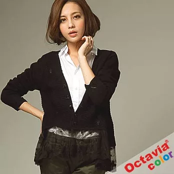 【OCTAVIA COLOR】波型針織蕾絲擺V領外套 -極品黑