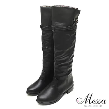 【Messa米莎】率性經典繞帶平底長靴-35黑色